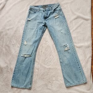 Levi's 527 Low Boot Cut Distressed Light Blue Jeans Y2K , W30 L32